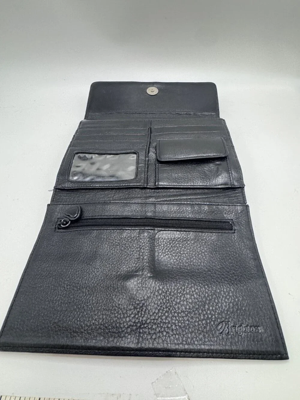 Vintage Brighton Brown Leather Crocodile Embossed Clutch Purse Wallet Silver Ton